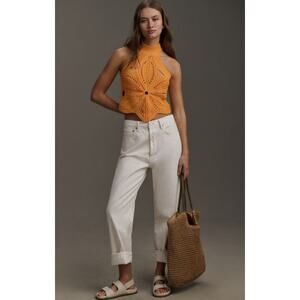 By Anthropologie Orange Knit Halter Flower Sweater Tank, Size S, New With Tags